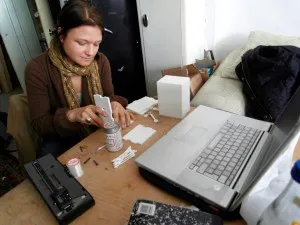 Edith making a box