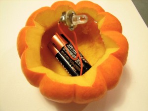 Battery, LED in pumpkin