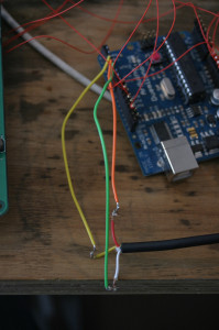 Close up of connections from DSLR to Arduino