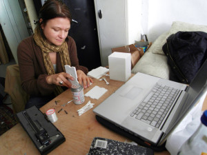 Edith making a box