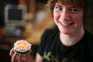 Kelly and her Pacman Cupcake