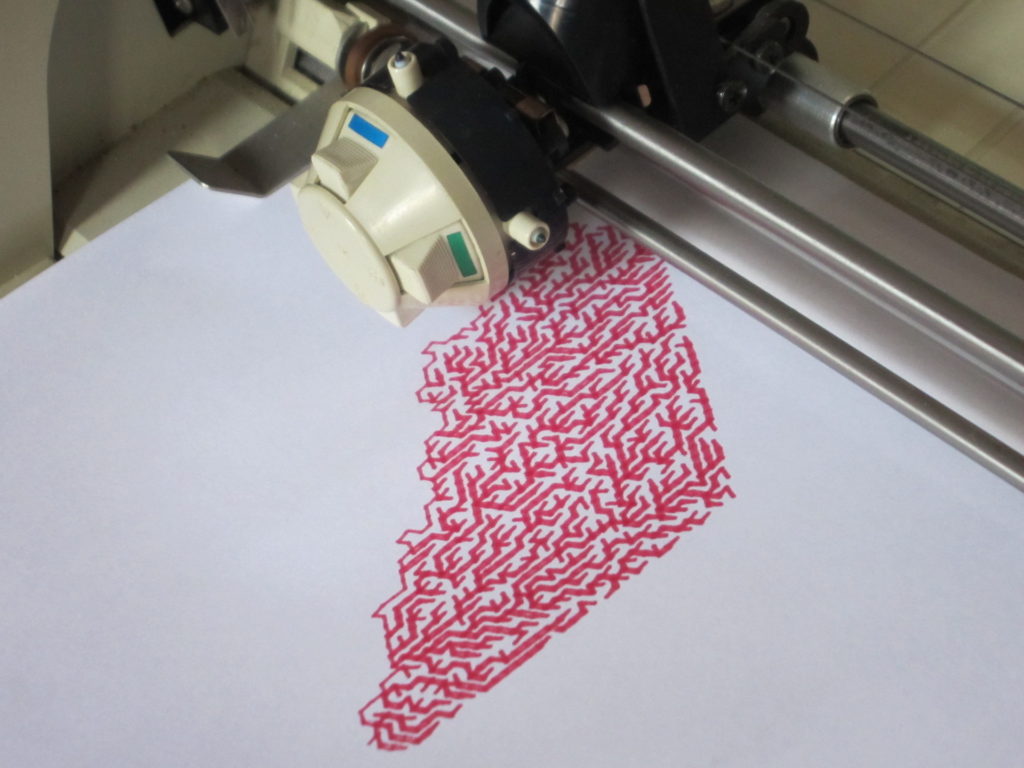 Apple 410 plotter drawing hexagonal spanning tree